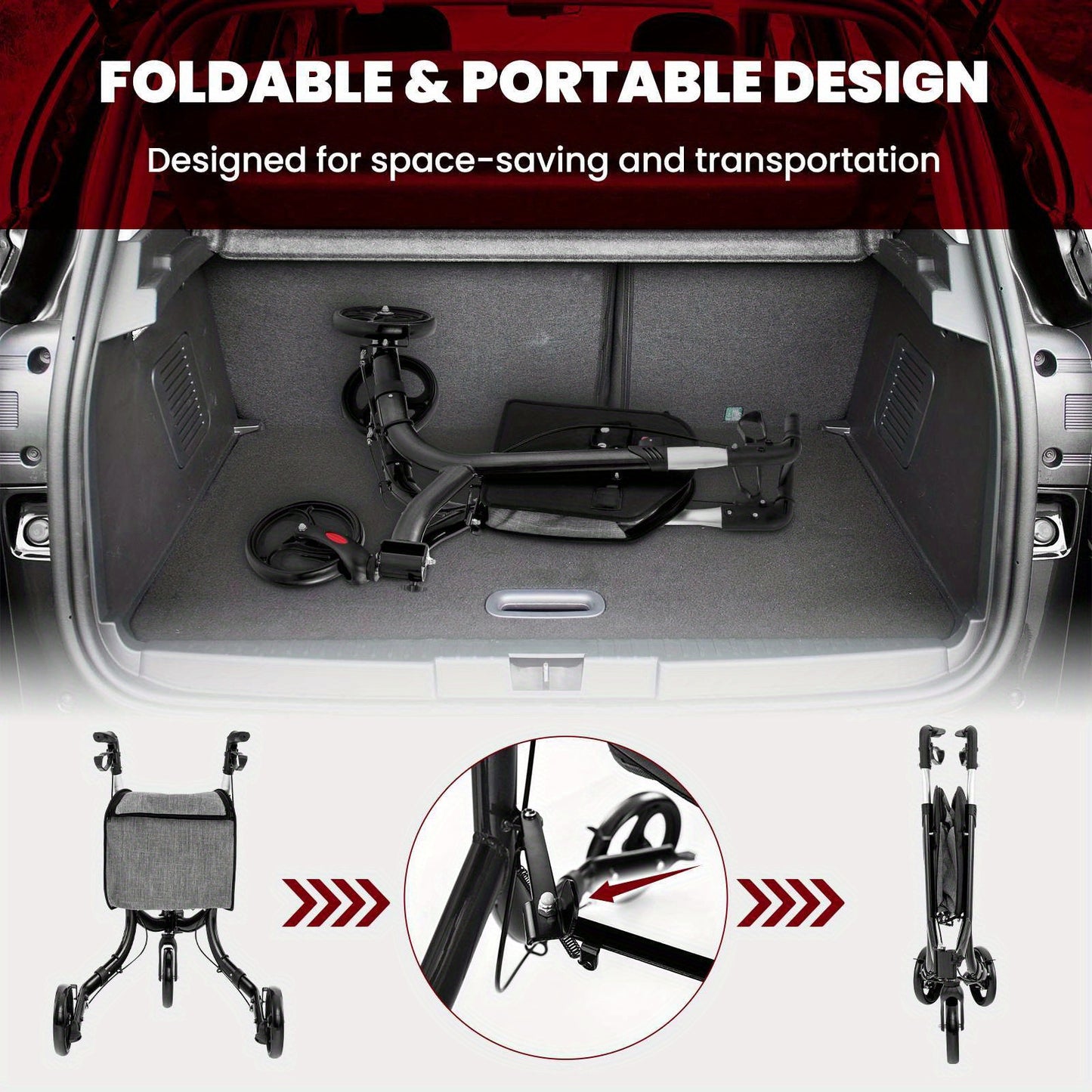 LIFEZEAL Aluminum Rollator Mobility Walker Adjustable Walking Frame Seniors w/Hand Brake & Storage Bag Black