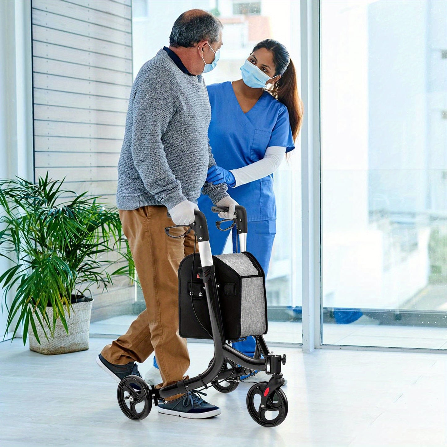 LIFEZEAL Aluminum Rollator Mobility Walker Adjustable Walking Frame Seniors w/Hand Brake & Storage Bag Black