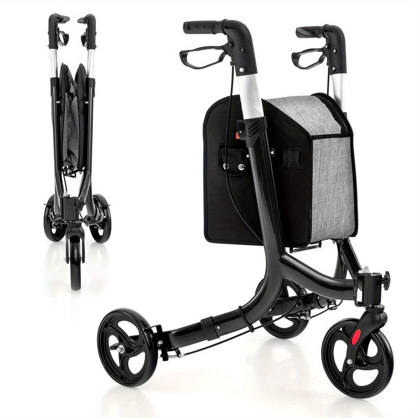 LIFEZEAL Aluminum Rollator Mobility Walker Adjustable Walking Frame Seniors w/Hand Brake & Storage Bag Black