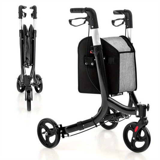 LIFEZEAL Aluminum Rollator Mobility Walker Adjustable Walking Frame Seniors w/Hand Brake & Storage Bag Black