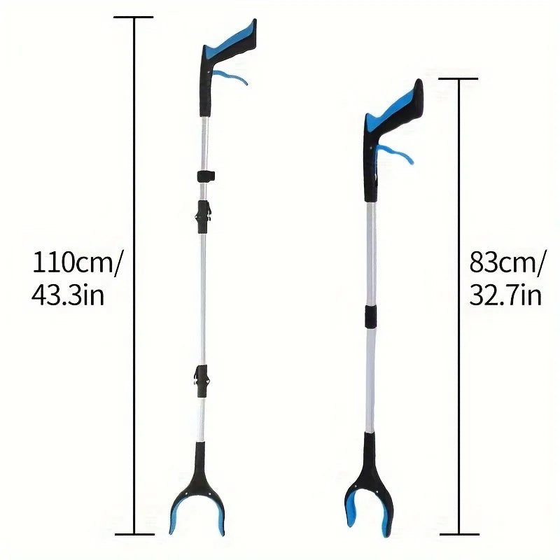 Blue Foldable Helping Hand Reacher with white background showing two different sizes