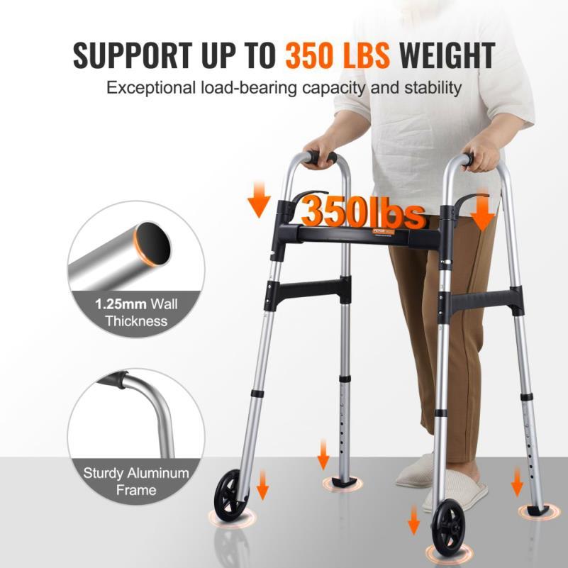 Folding Aluminum Mobility Walker with Adjustable Height and Wheels